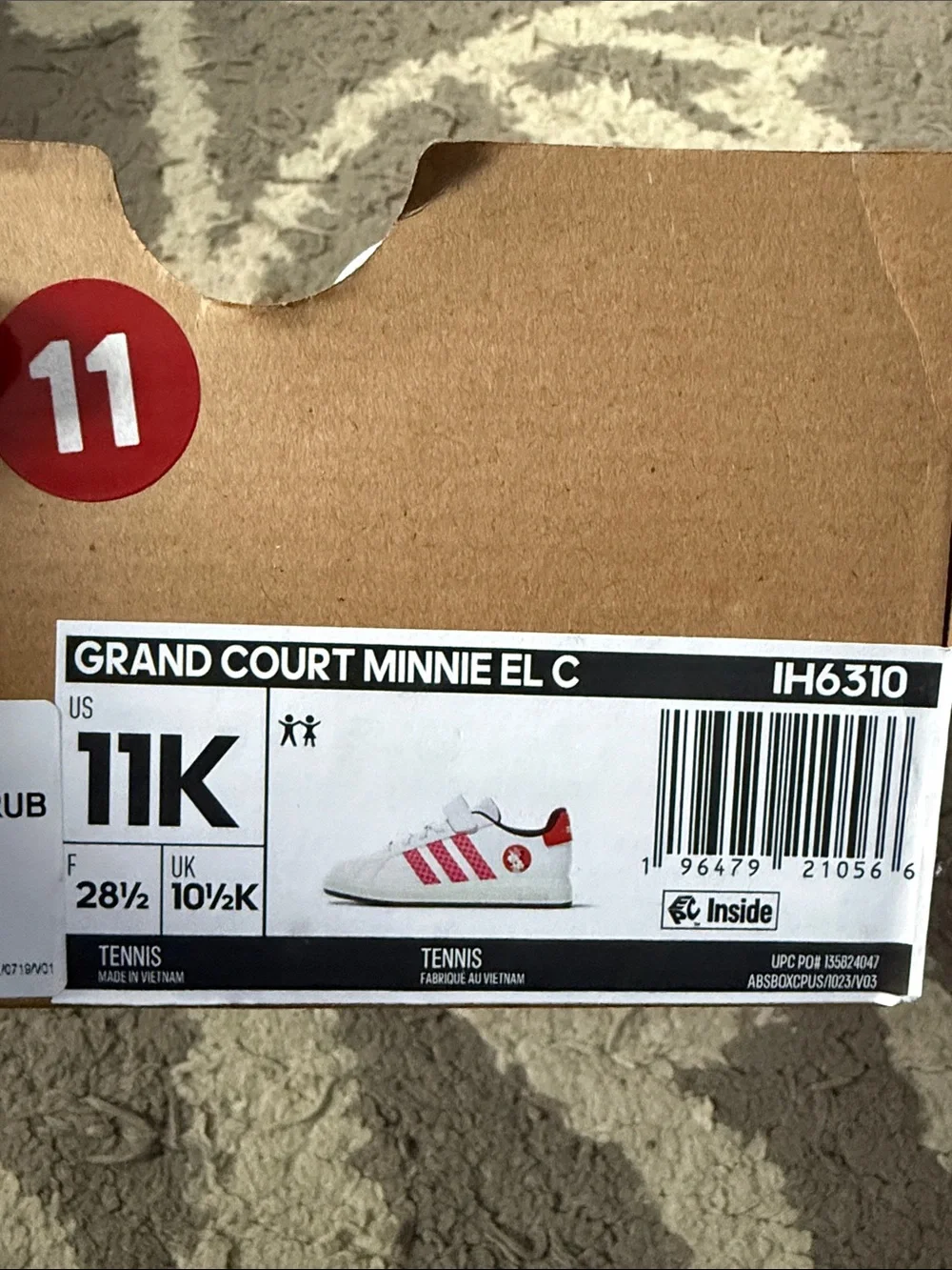 adidas Kids White Sneakers with Pink Polka-Stripe and Minnie Accent